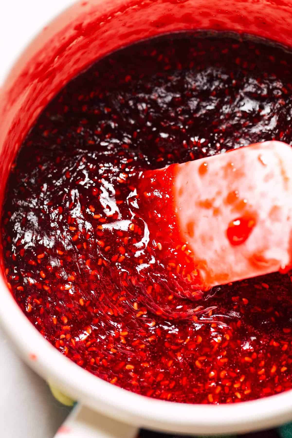 raspberry jam in a saucepan