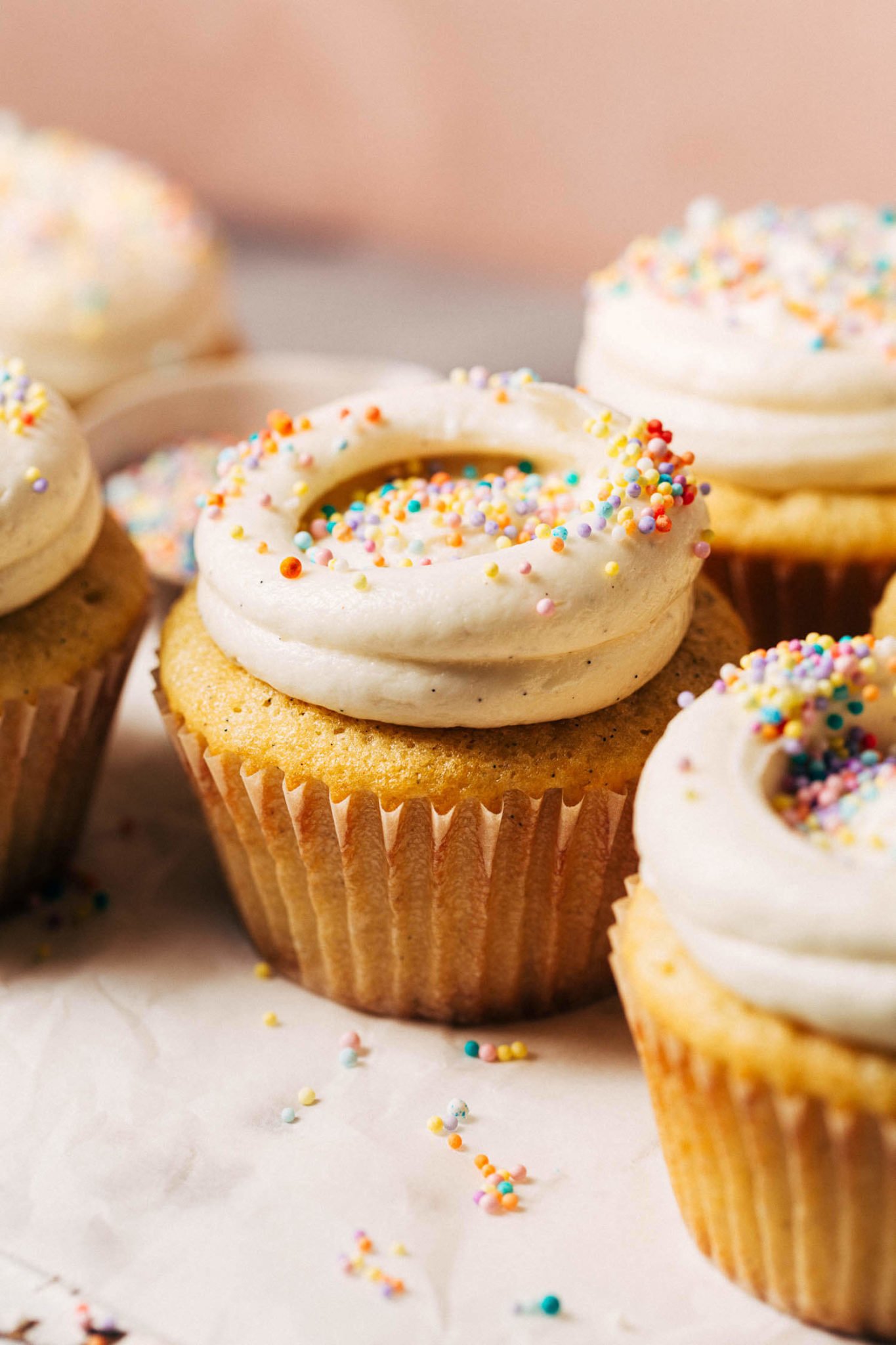 Moist Vanilla Cupcakes with Vanilla Bean Buttercream