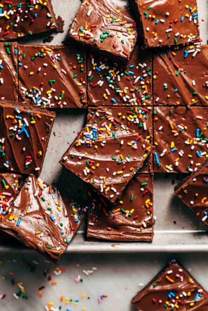 the tops of slices of lunch lady brownies