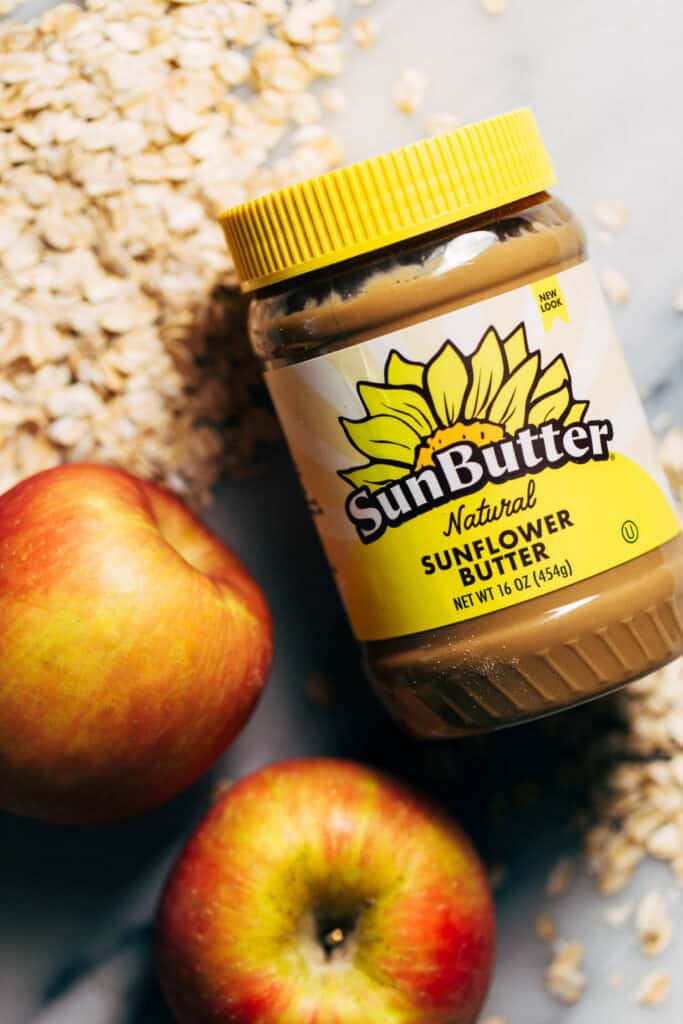a jar of sunbutter and apples