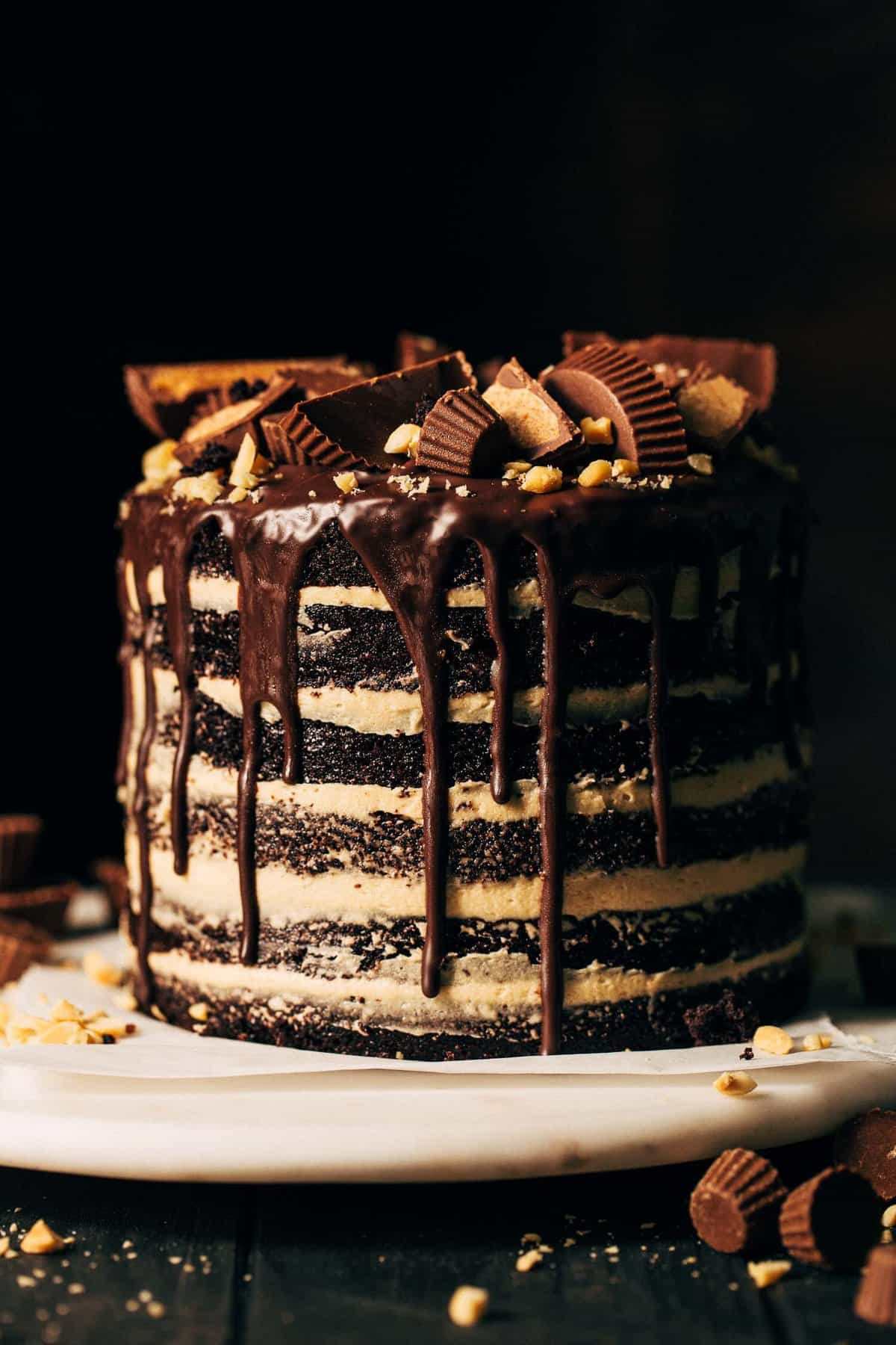 Six Layer Peanut Butter Chocolate Cake - Butternut Bakery