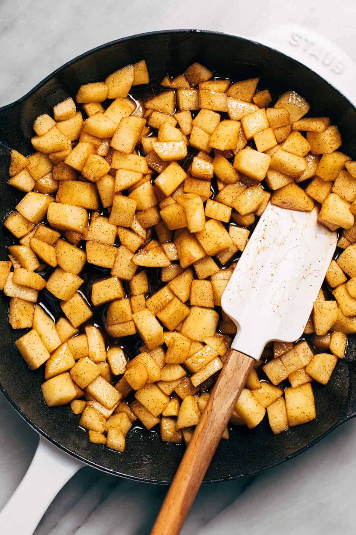 tender cinnamon apples in a skillet