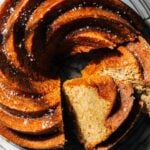 the top of a sliced banana bundt cake