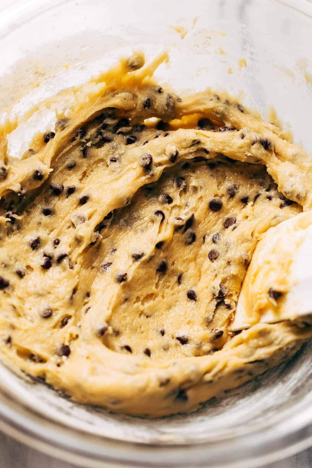 a bowl of chocolate chip cookie dough