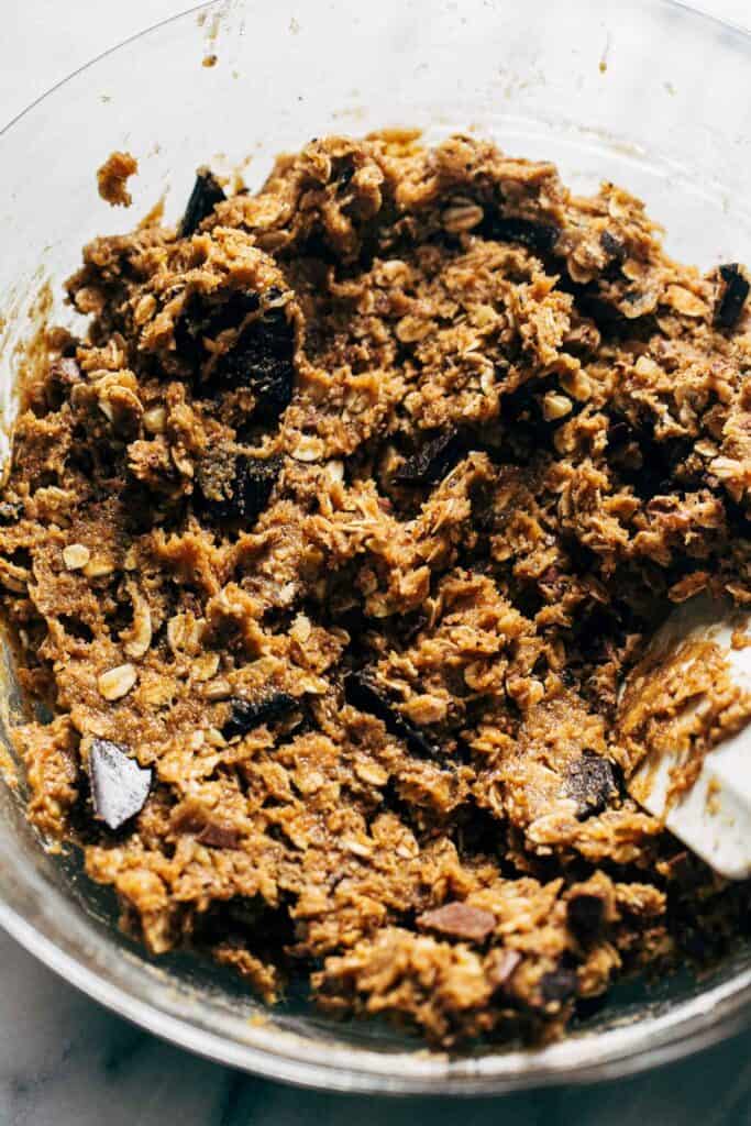 a bowl of graham cracker chocolate chunk cookie dough