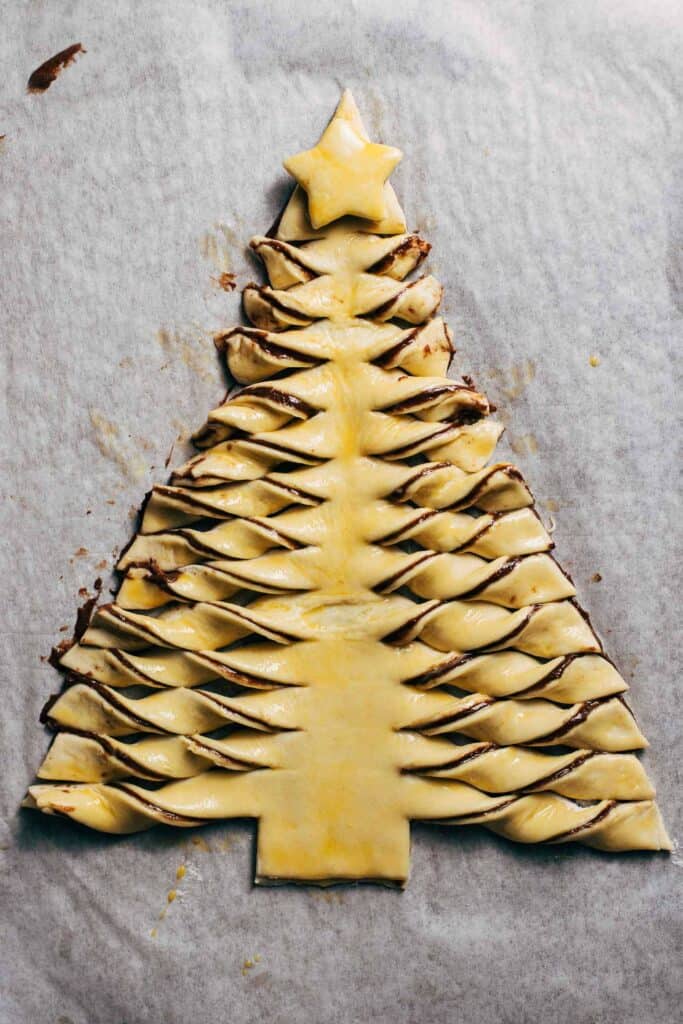 a puff pastry christmas tree before baking