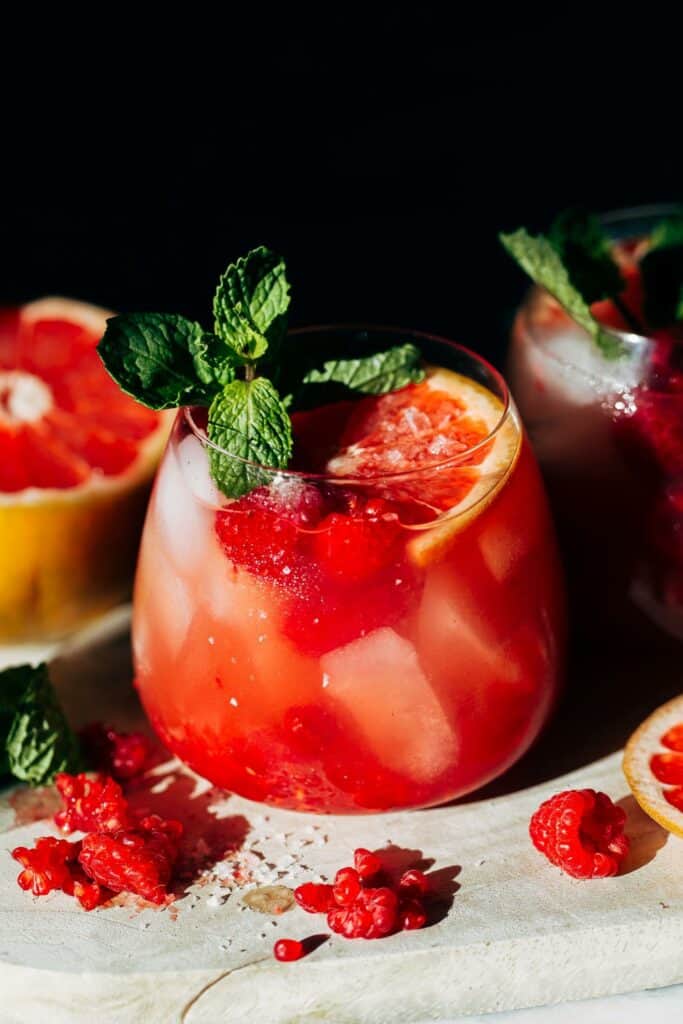 a raspberry paloma on a serving tray