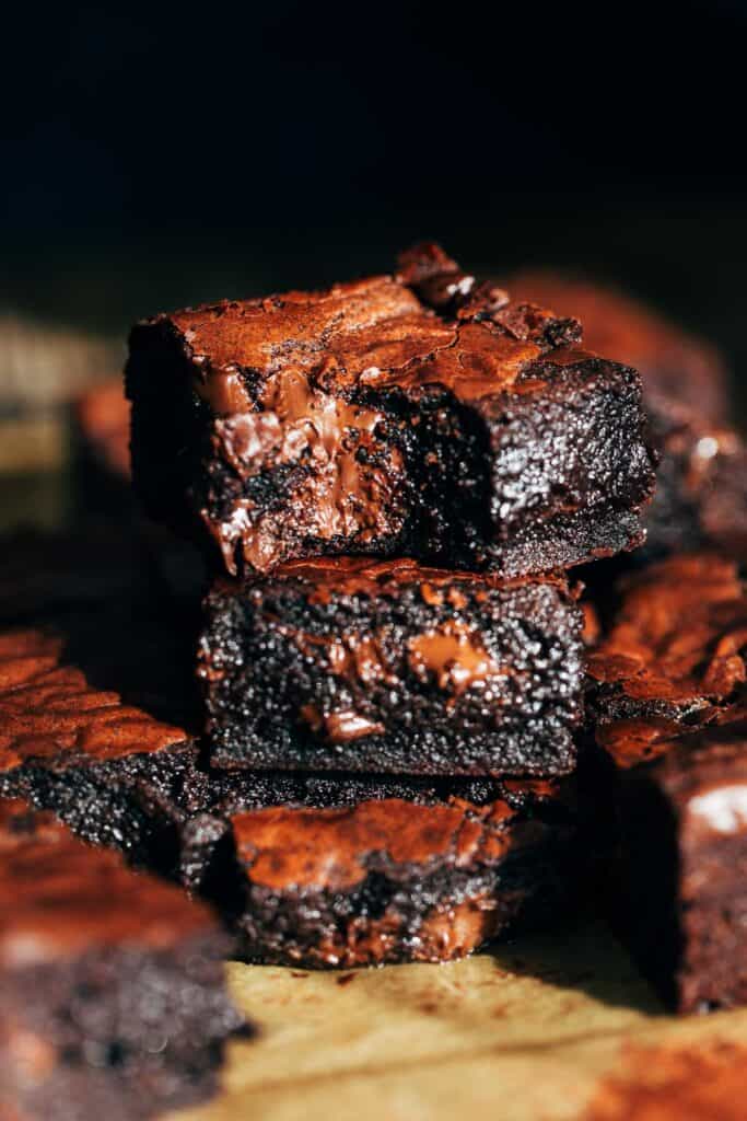a stack of fudgy brown butter brownies