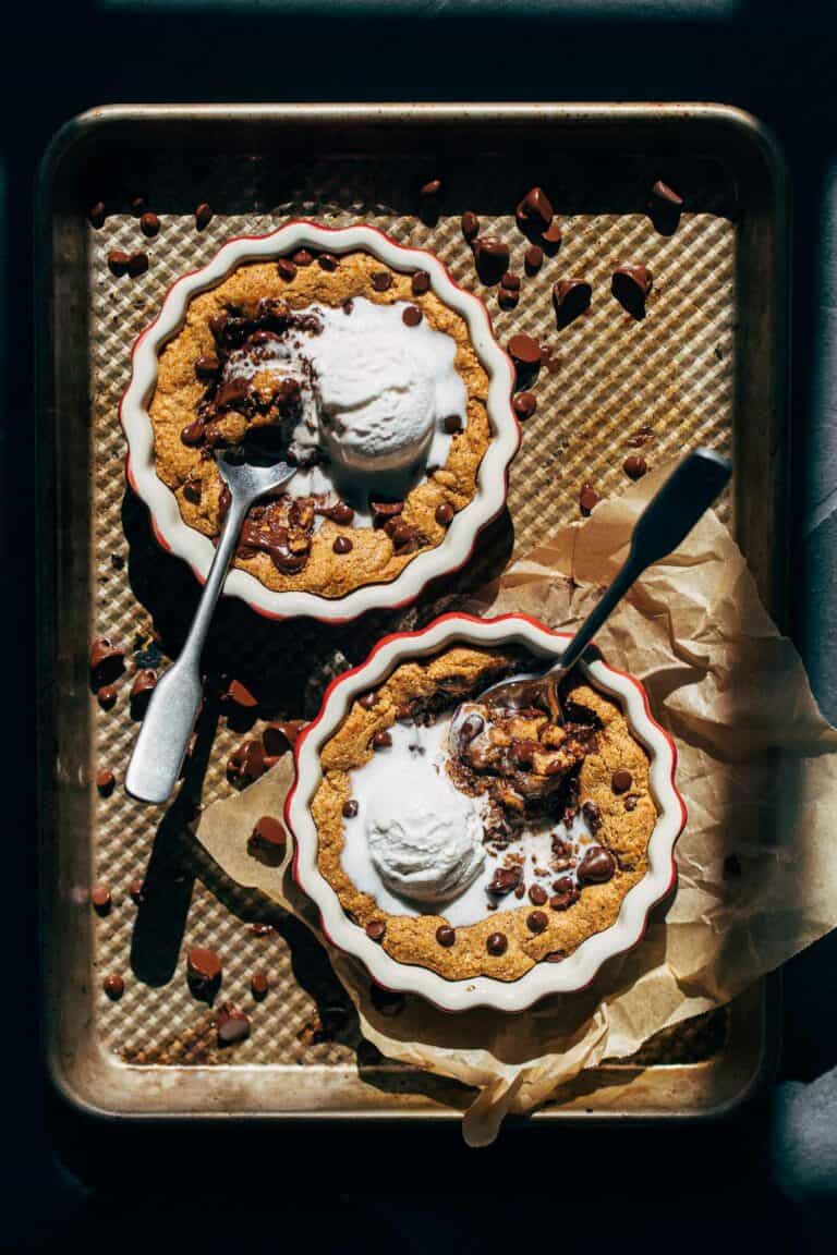 dessert for two skillet cookies on a baking pan