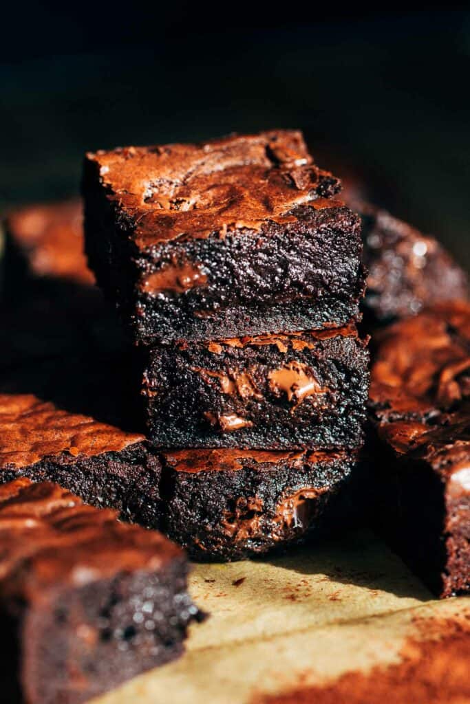 a stack of fudgy brown butter brownies