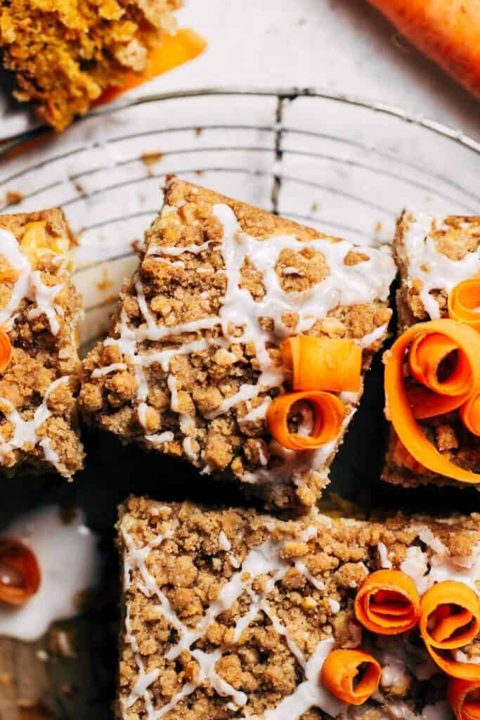 the top of a carrot cake coffee cake slice