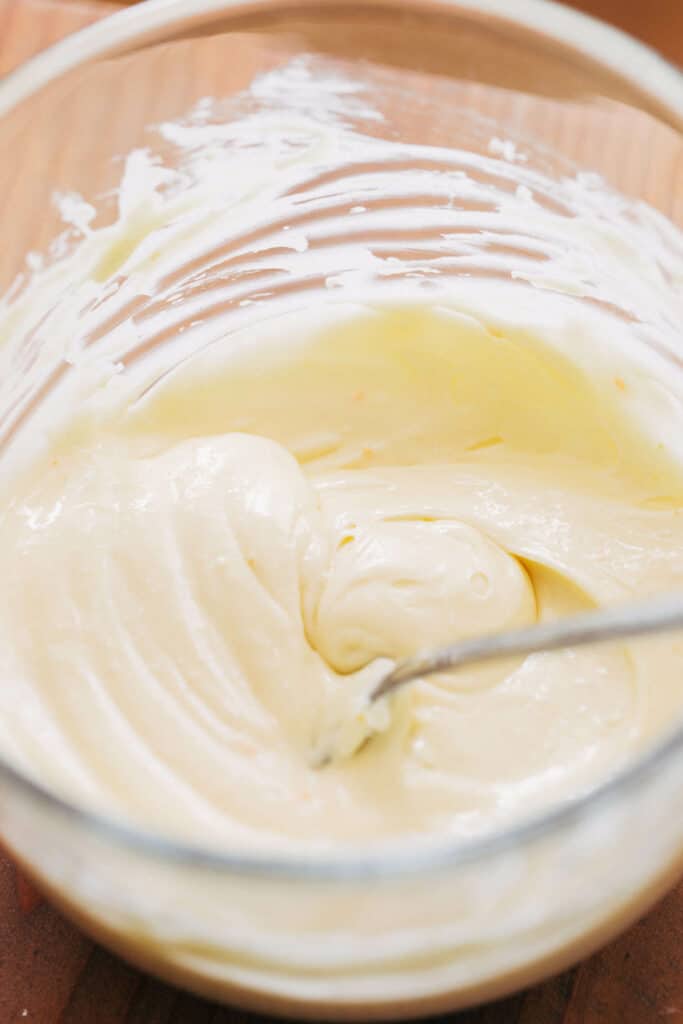 a bowl of quick cheesecake batter
