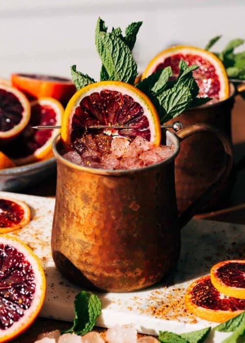blood orange mexican mule in a copper mug