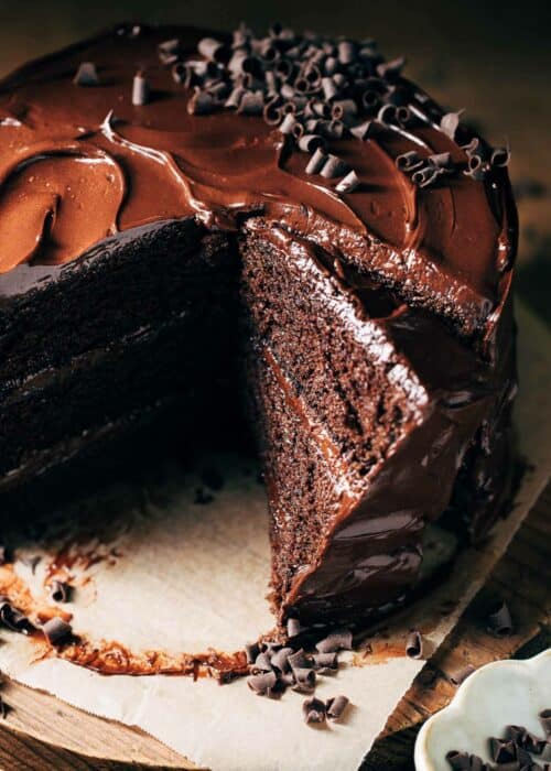 the inside of a sliced chocolate cake