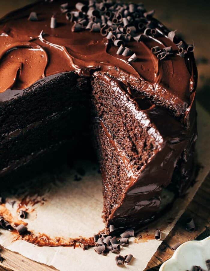 the inside of a sliced chocolate cake