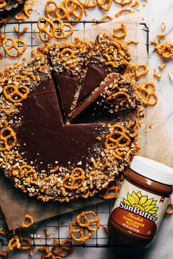 a chocolate tart with chocolate sunbutter