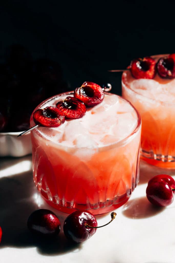 a cherry Italian margarita in a cocktail glass