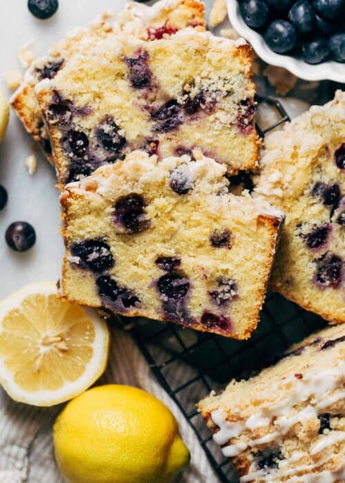 slices of lemon blueberry loaf cake