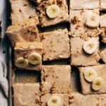 brown butter banana bread bars in a pan