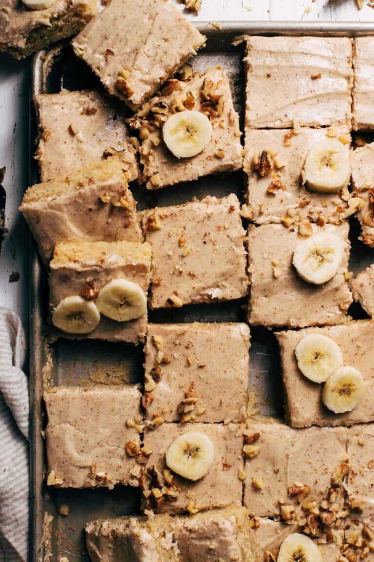 brown butter banana bread bars in a pan