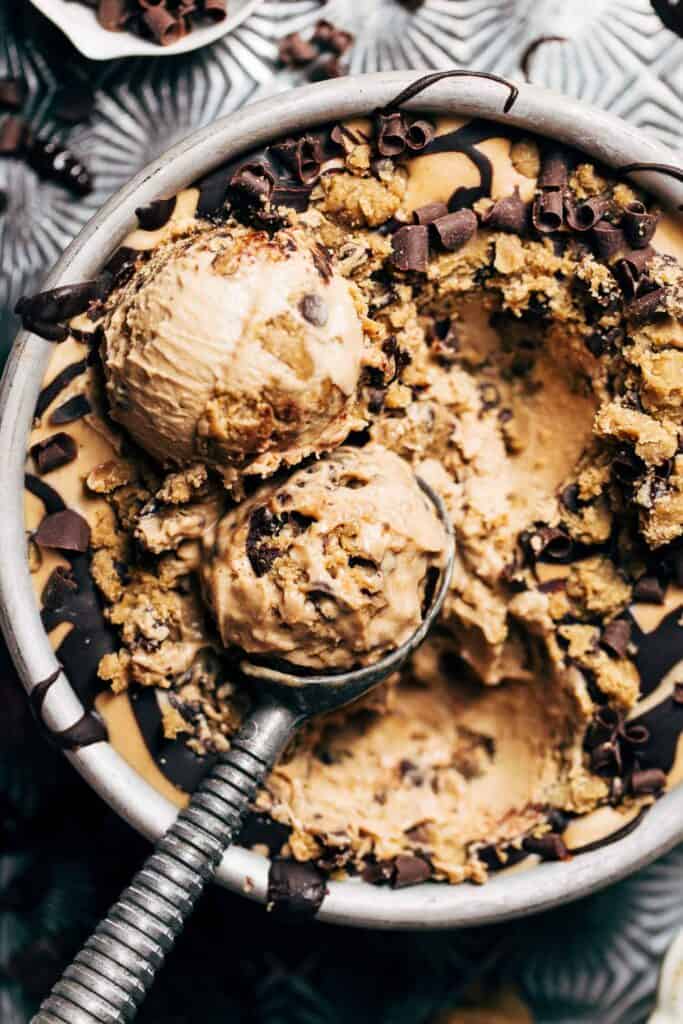 two scoops of coffee cookie dough ice cream