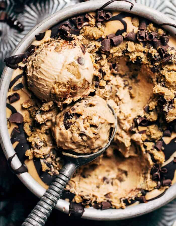 two scoops of coffee cookie dough ice cream