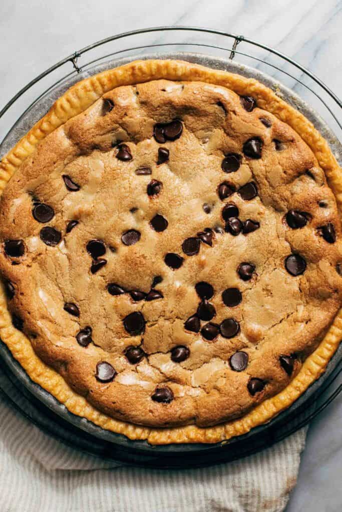 the top of a freshly baked cookie pie