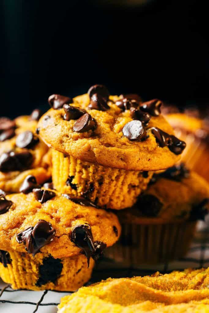 a pumpkin chocolate chip muffin