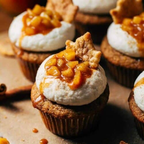 apple pie cupcakes with apple pie filling on top
