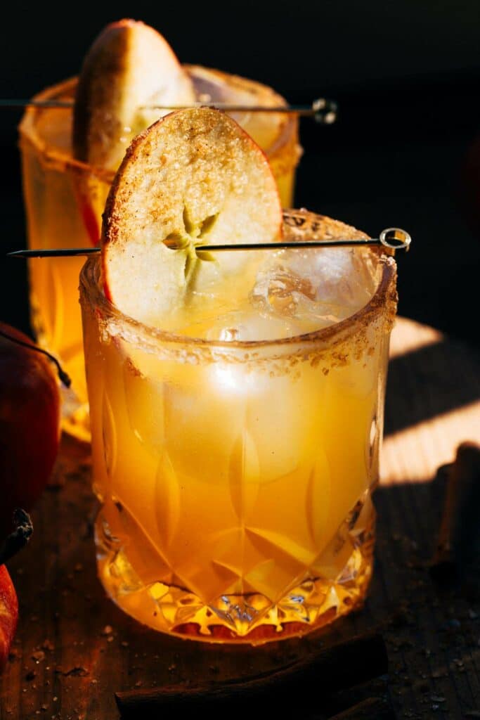 apple cider margaritas with a salted cinnamon sugar rim