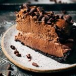 double chocolate cream pie slice on a plate