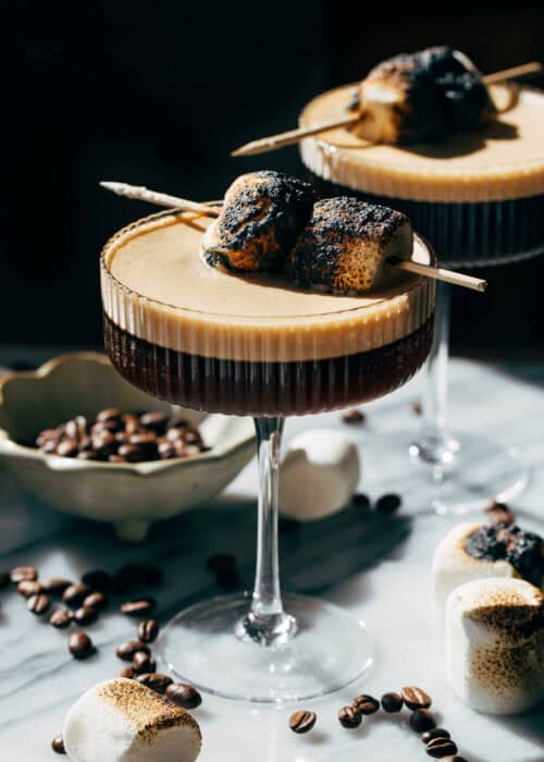 toasted marshmallows on top of an espresso martini