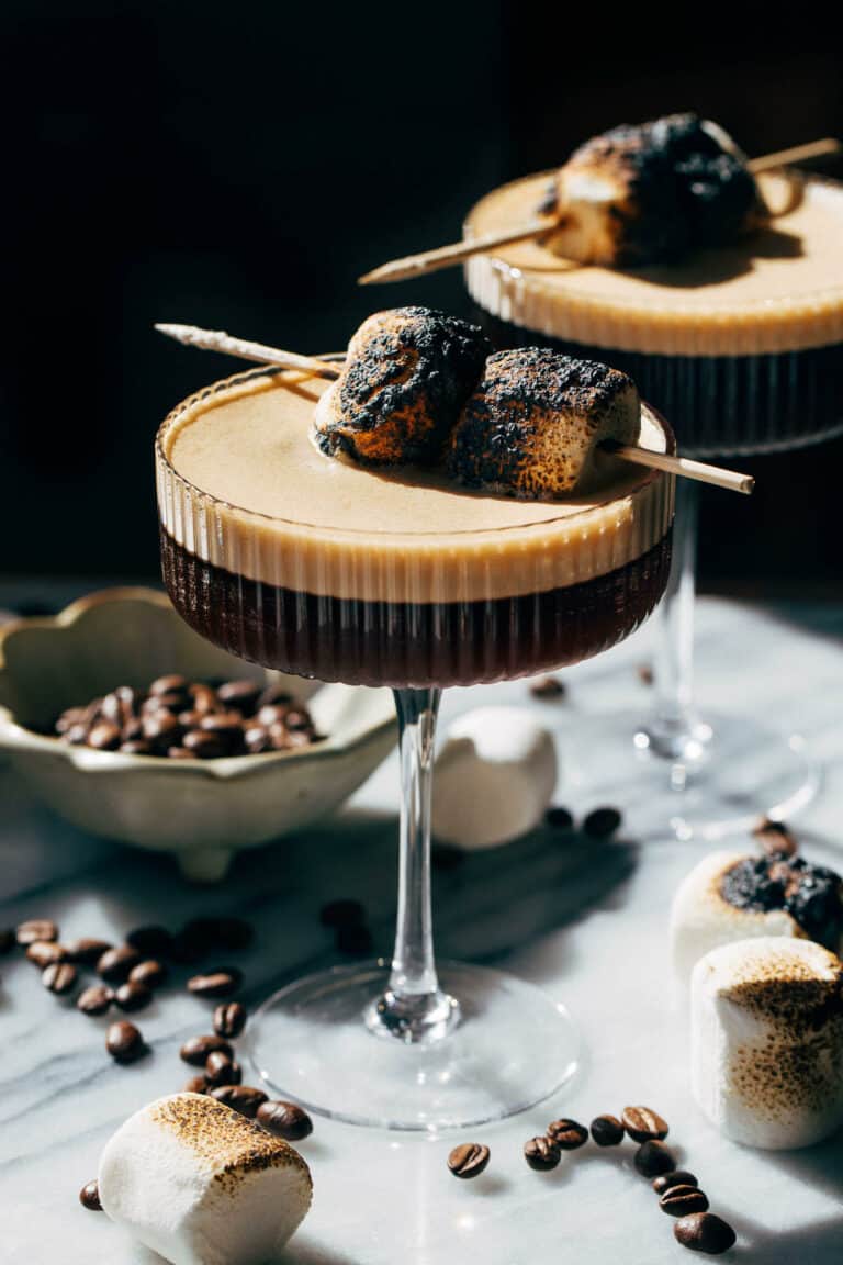 toasted marshmallows on top of an espresso martini