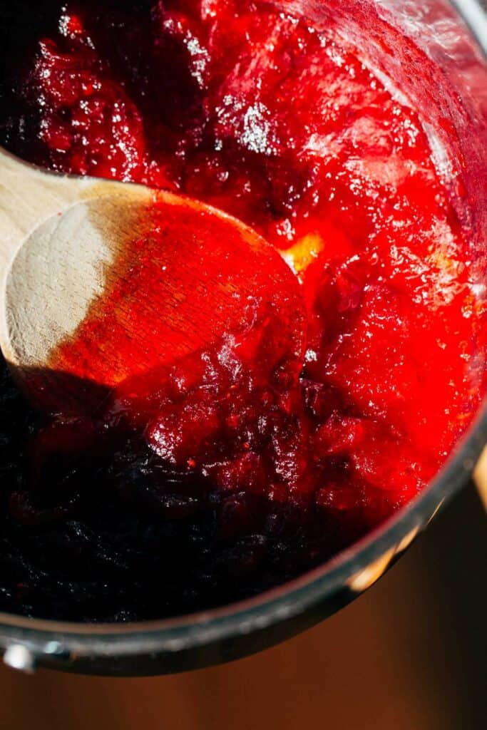 freshly made cranberry sauce in a pot
