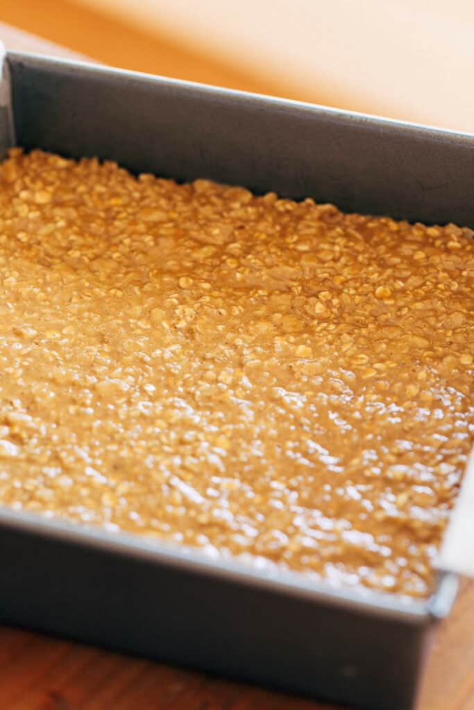 gingerbread rice krispie treats pressed into a pan