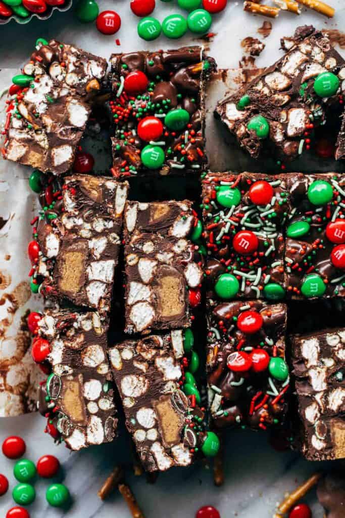 the top of sliced rocky road bars