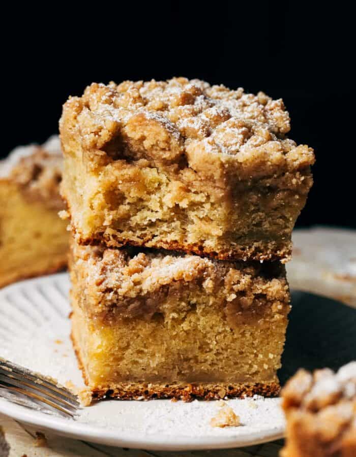 a stack of two slices of coffee cake