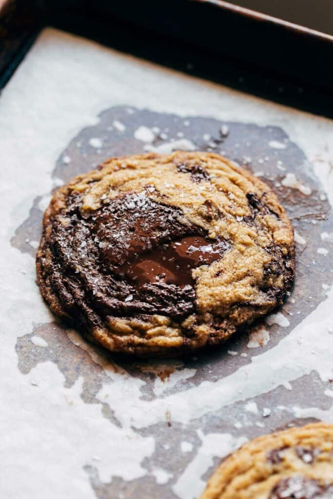 freshly baked brown butter chocolate chip cookie