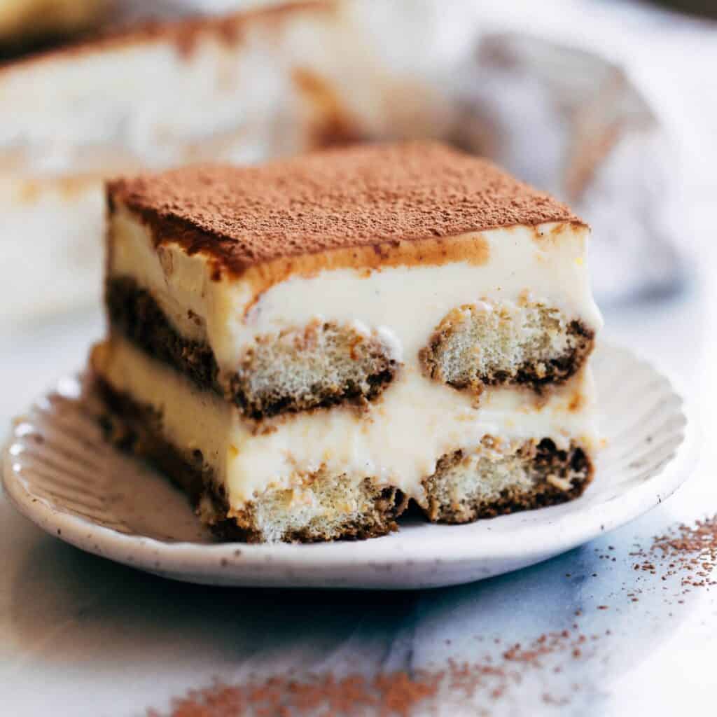 slice of tiramisu on a plate