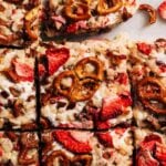 close up on strawberry pretzel marshmallow treats