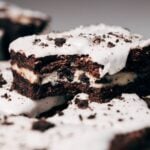 close up on a cookies and cream pop tart bar with a bite taken out