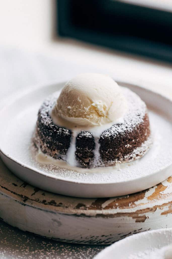 a lava cake with a scoop of ice cream on top