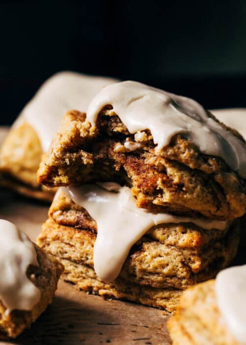 bite shot of layered chai spiced scone