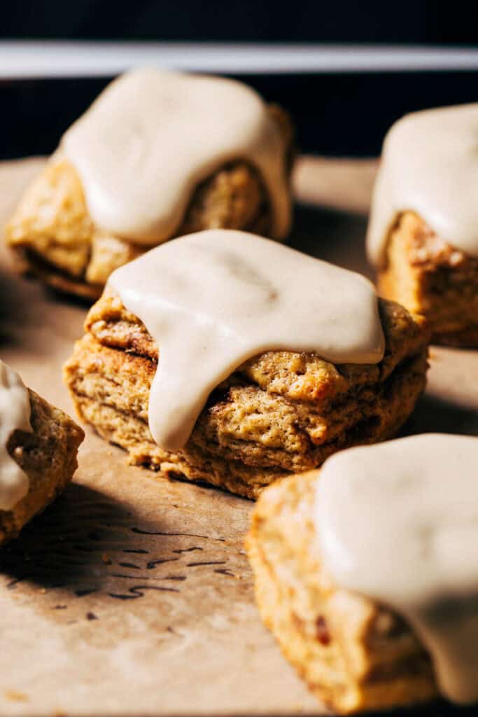 close up of layered chai spiced scones