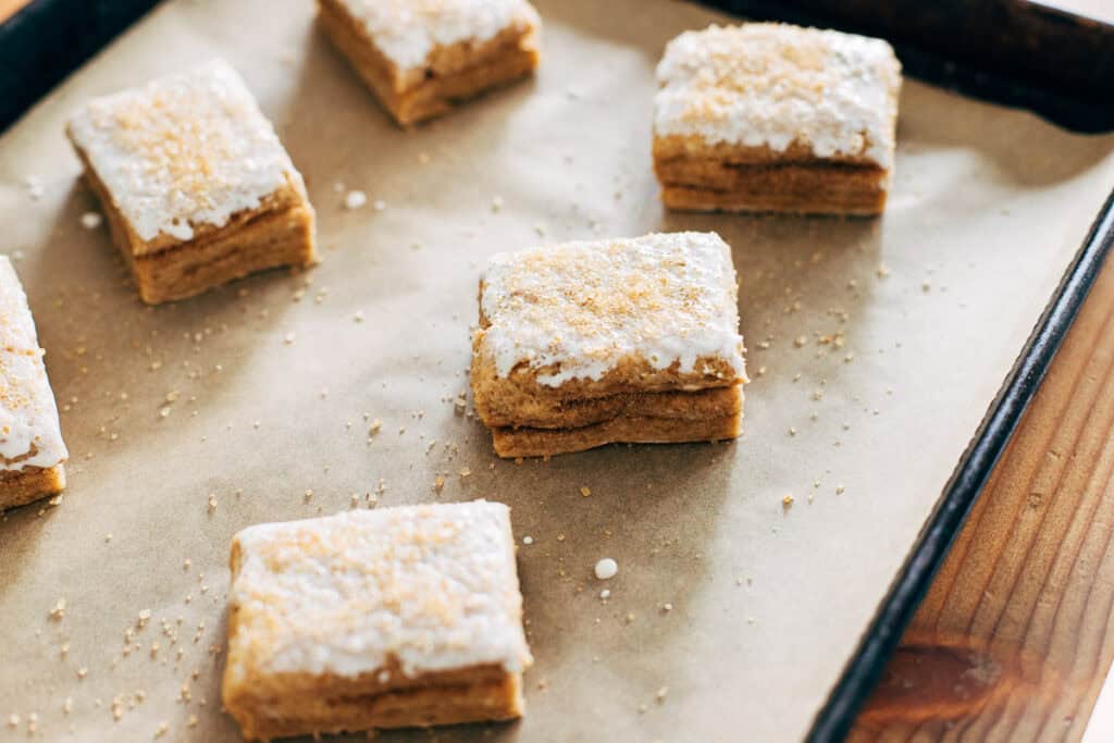 layered chai spiced scones topped with maple icing