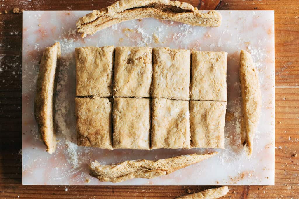 sliced chai spiced scone dough