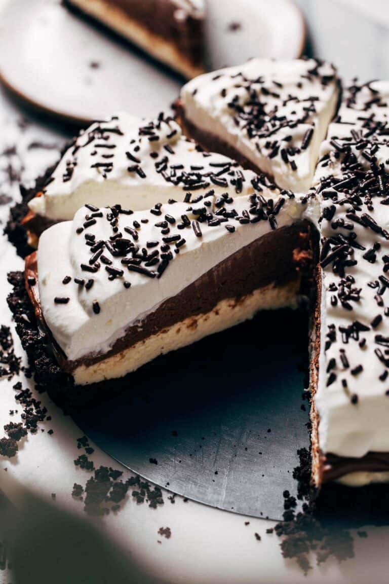 close up on inside of french silk cheesecake