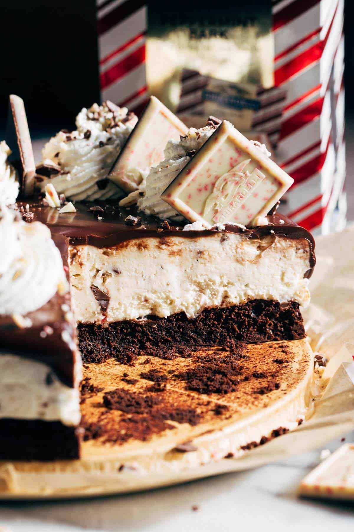 inside of a chocolate peppermint mousse cake