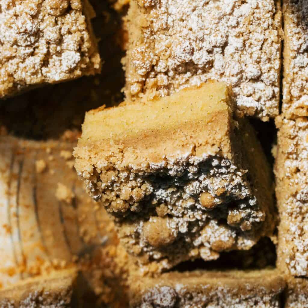 sliced coffee cake from the top