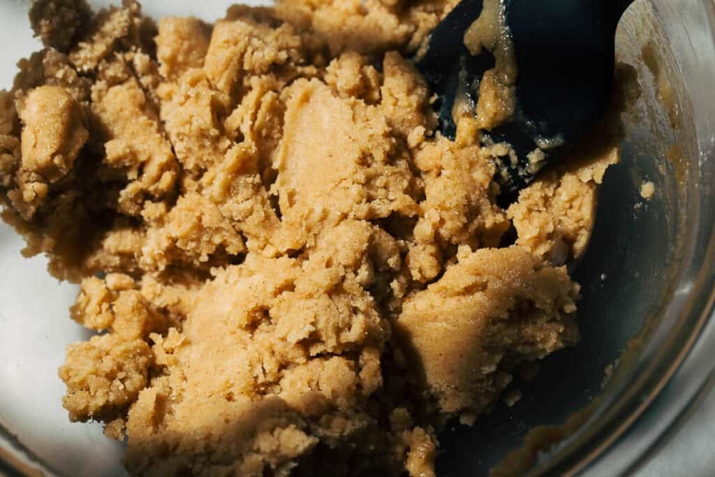a bowl of wet crumble mix